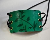 Green Floral Leather Cuff