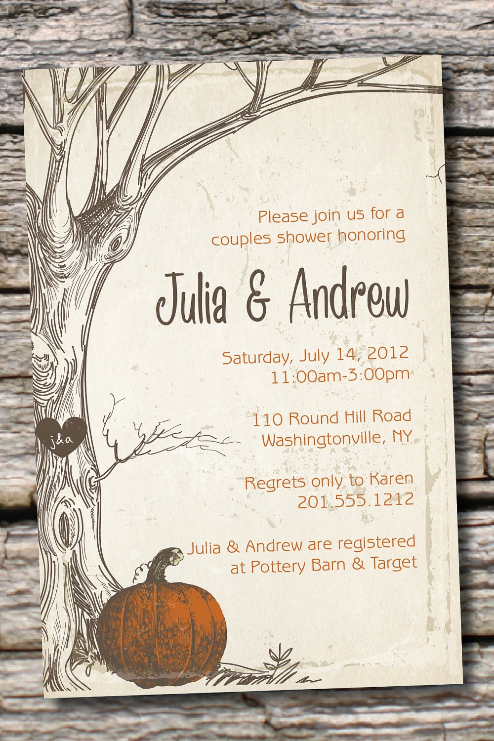VINTAGE TREE Pumpkin Initials Couples Shower Bridal Shower Invitation - You Print, DIY, Digital File Il_170x135