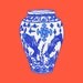 Blue and White Chinoiserie Vase with Koi on Tangerine 8x10 Giclee