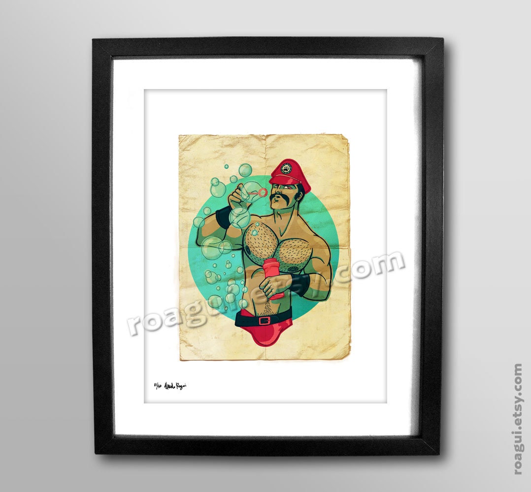 Bubbles 8x11 Print - sexy leather guy - hunky man