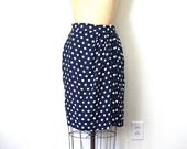 vintage skirt POLKA DOT 1980's spring - navy blue BUBBLES pin up / nautical