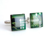 SALE -- Circuit Board Cufflinks -- Green, Square Domed -- Father's Day Geekery