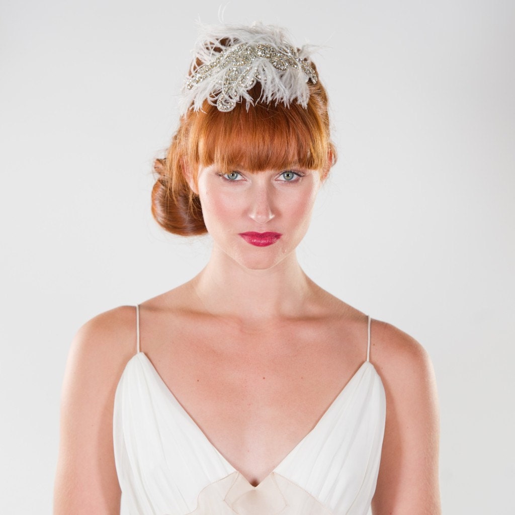 Vintage Retro Inspired Feather and Rhinestone Applique Fascinator