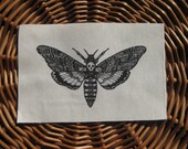 Death's Head Skull Moth Original Drawing handmade screen printed patch, black on natural