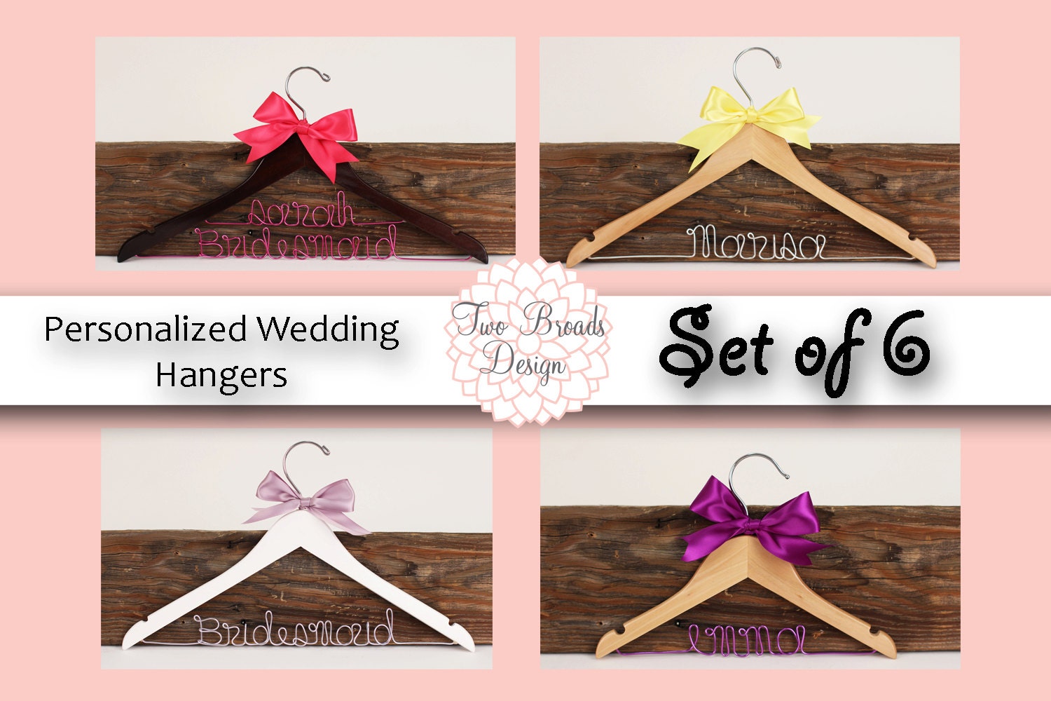 15% off Set of 6 Personalized Custom Bridal Hanger, Brides Hanger, Bride, Name Hanger, Wedding Hanger, Personalized Bridal Gift