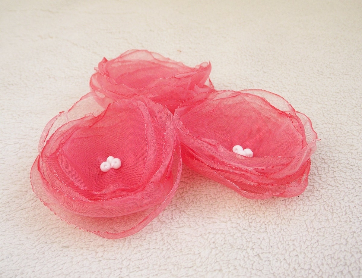 Coral Fabric flowers applique organza, sew on, glue on for brooch, hair, corsage fascinator europeanstreetteam