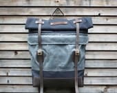 Canvas rucksack/backpack with roll up top and waxed leather bottom COLLECTION UNISEX