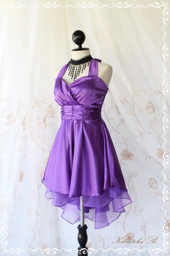 Cinderella Story II Goddess Cocktail Dress Asymmetric Hem Purple Satin Color Longer Organza Lining S