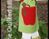 Boutique Girls / Toddlers Fall Lime Green and Red Apple Back to School Worm set size 4T / 5T Ready to ship