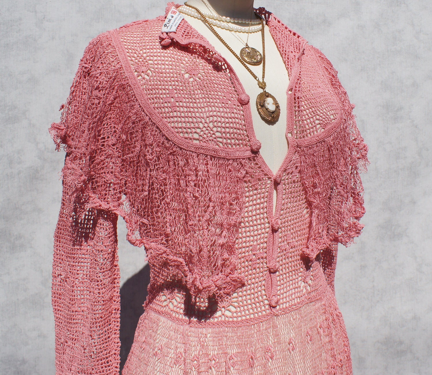 70s Crocheted Bohemian prairie dress