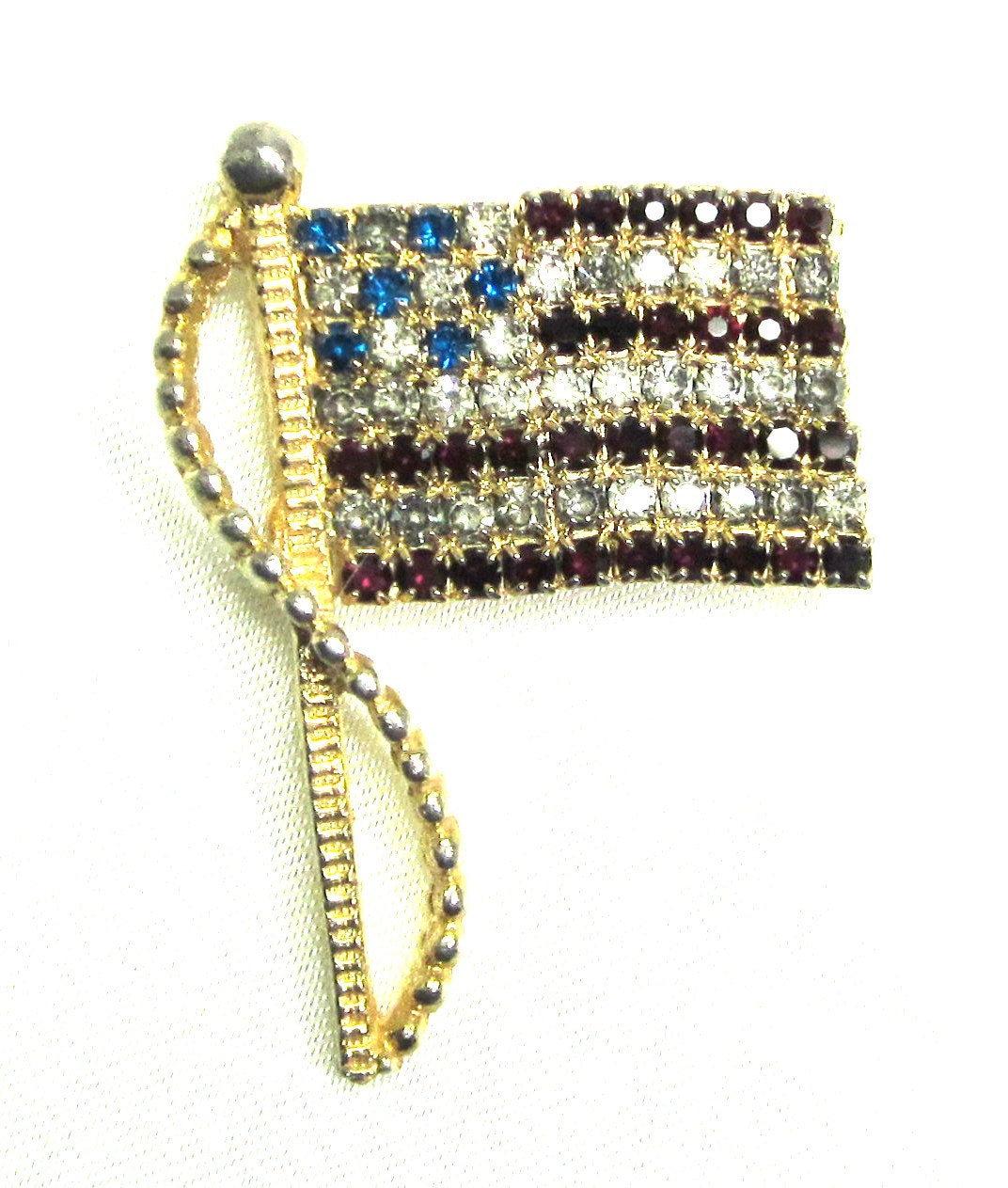 Beautiful Ralph Rafaelian Signed Rhinestone Flag Pin, Vote, 4th of July
