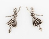 9 Antique Silver Dancing Girl Charms - Jewelry making / scrapbooking supplies