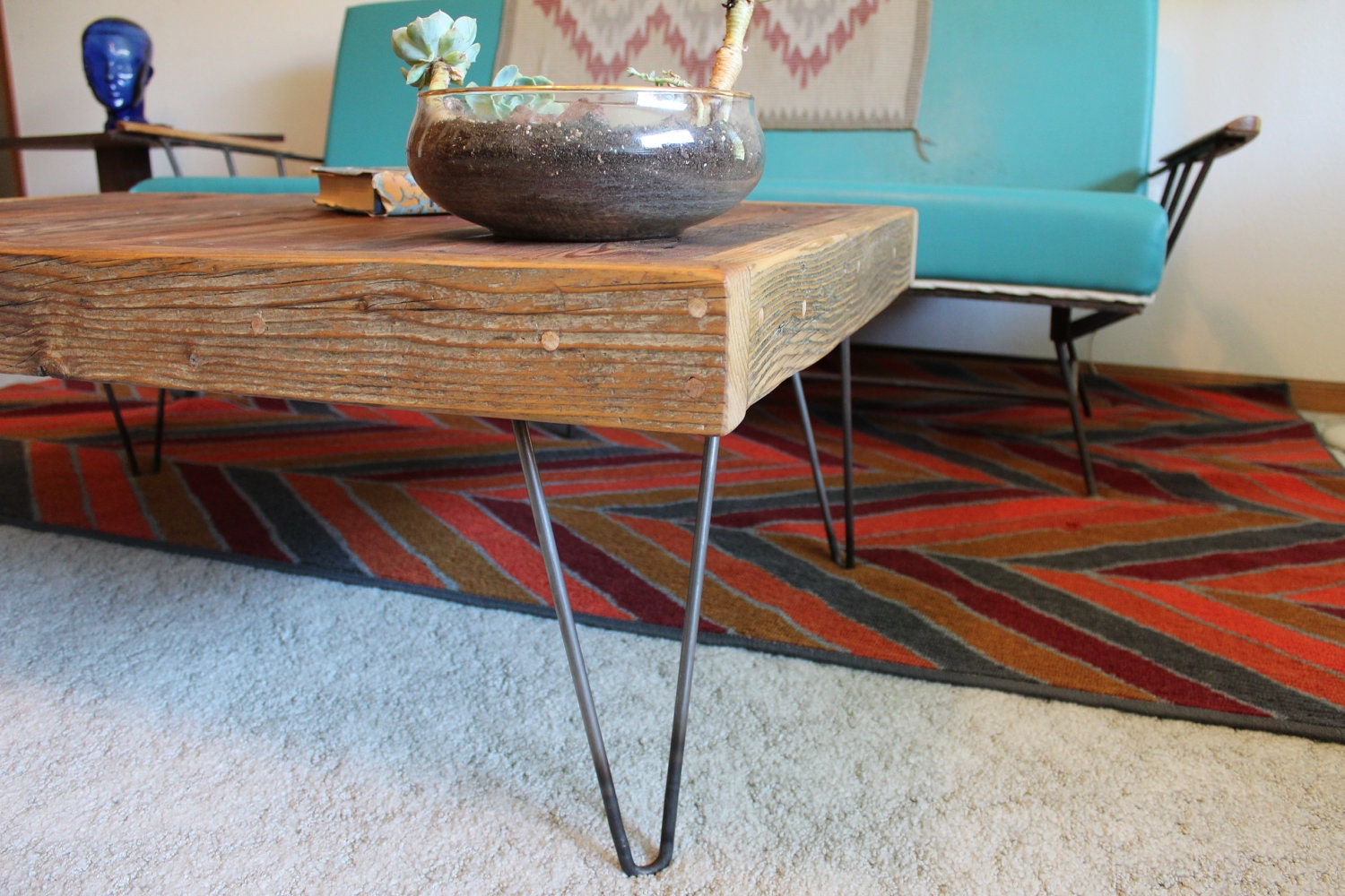ARCHIE Reclaimed Wood Coffee Table with Hairpin Legs