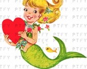 Beautiful Retro Vintage Mermaid LARGE Digital Vintage Image Download Sheet Transfer To Totes Pillows Tea Towels T-Shirts