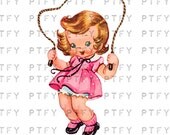 Rare Adorable Vintage Girl Playing Jump Rope LARGE Digital Vintage Image Download Sheet Transfer To Totes Pillows Tea Towels T-Shirts