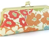 Bridesmaid Clutch Purse -  Flower  Wedding Bag - Bridesmaids Gift - Orange Tangerine