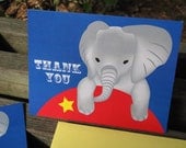 Circus Elephant Birthday Thank You Cards - Red and Blue / Set of 10