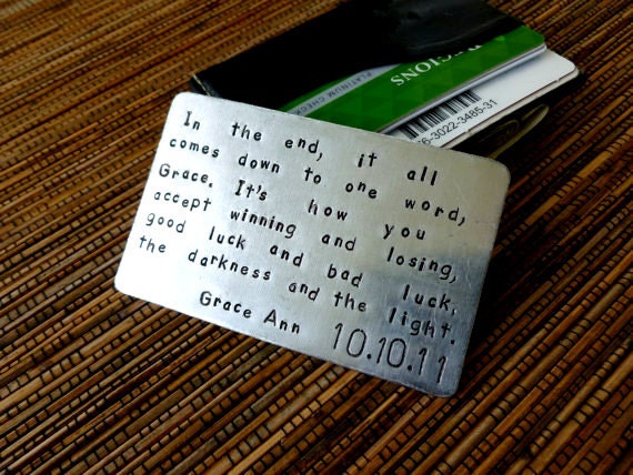 Personalized Wallet Insert Card - Christmas Card - Hand Stamped Alluminum