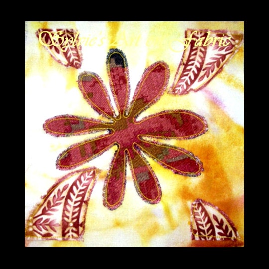 Appliquéd Rag Edge Fabric Art Quilt Block. Three of Five