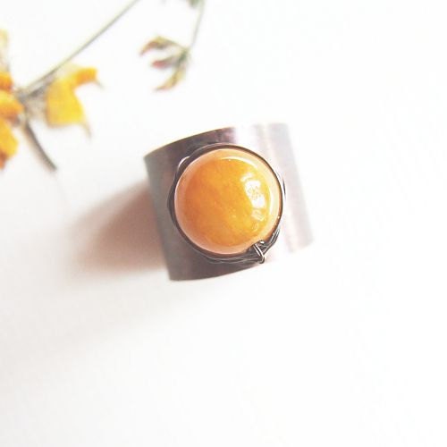 sunny personality - amazing copper adjustable ring with lovely yellow jade - KicaBijoux