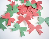 100 Pearlescent Re-Entry Red Gamma Green Ribbon Bow punch die cut confetti embellishments - No744