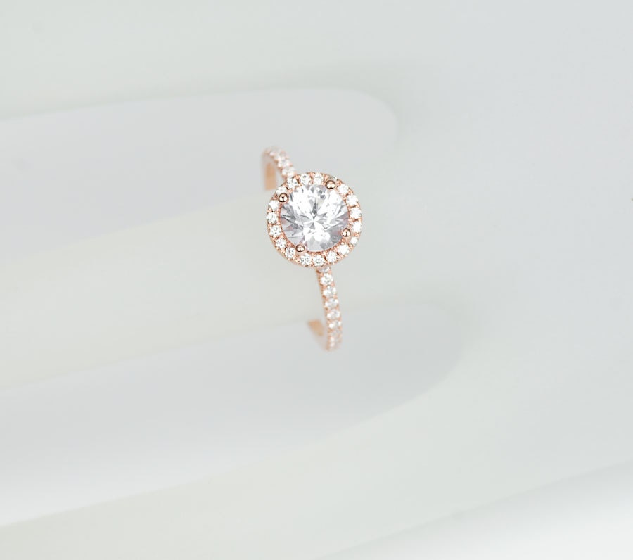 Certified Premium White Sapphire Diamond 14k Rose White or Yellow Gold Halo Engagement Ring