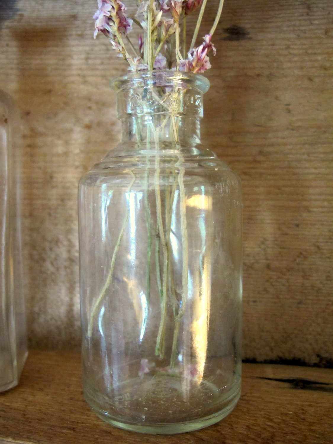 Antique Glass Pharmacy Bottles/Wedding Vases - Set of 2 Vintage, Rustic Wedding Decor