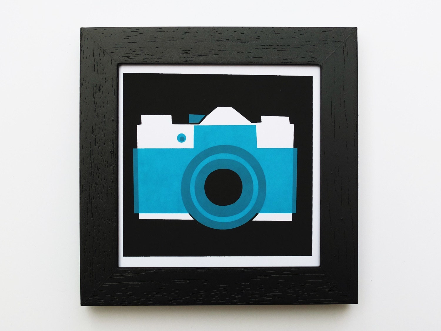 Framed Screen Print, Camera, 9x9 cm