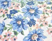 Vintage Tablecloth Floral Print - Cottage Style Pastel Blues and Pinks - Daisies or Dahlias
