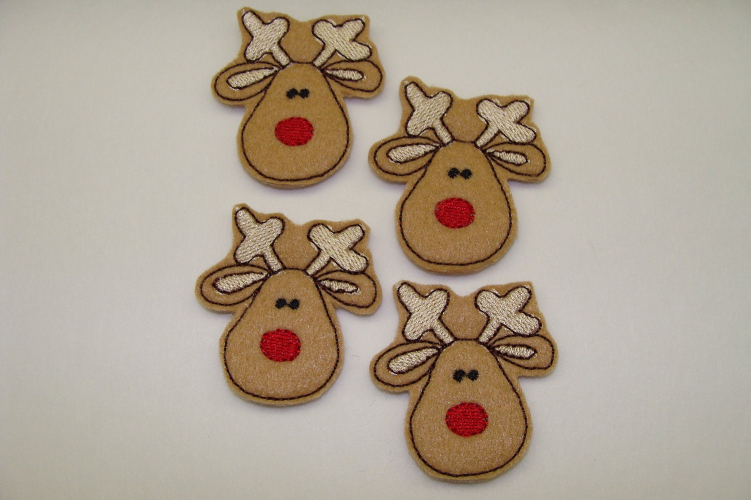 4 RUDOLPH/REINDEER Machine Embroidered Felt Embellishments / Appliques