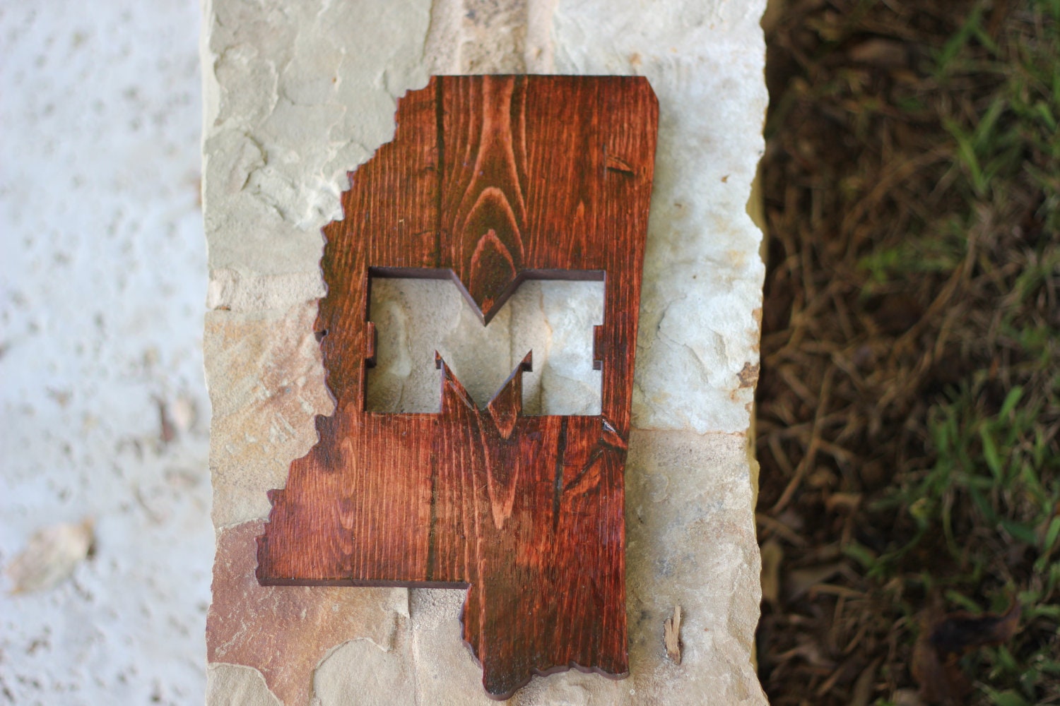 Groomsmen Gift -  Mississippi State  with an M cutout  Wall Art 13 inch