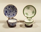 A Pair of Spode Copeland Minature Cup and Saucers - One Each Cobalt Blue and Irish Green