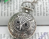 Pretty retro silver black eyes owl head photo box locket necklace pendant vintage style