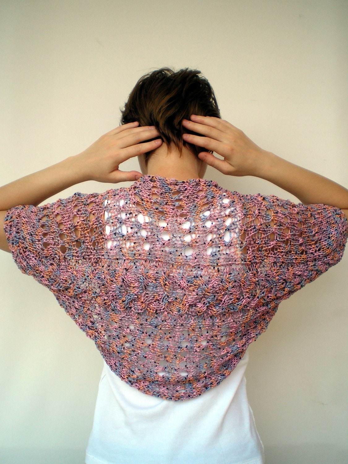 Multicolor  Braid  Cabled Shrug Bolero Hand Knit Soft Elegant  Cotton Woman Shrug  NEW