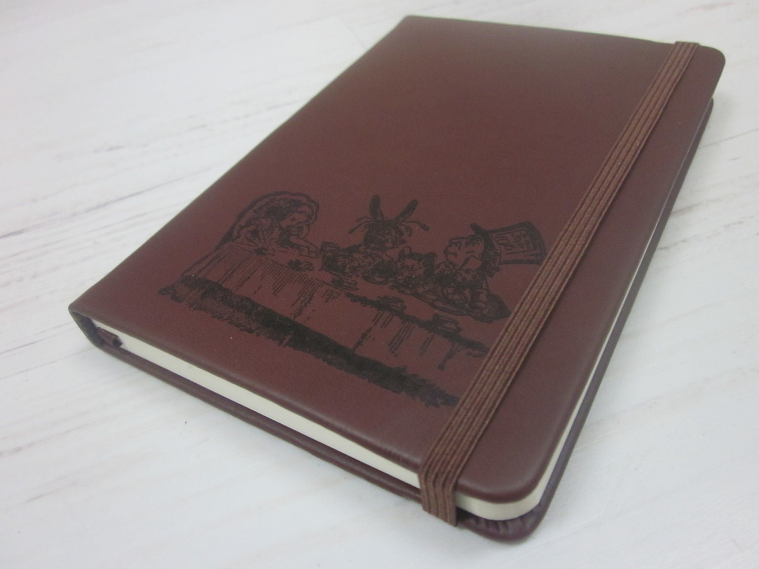 Alice in Wonderland Altered Journal/Notebook/Diary (Tea Party) - Brown Leather Appearance