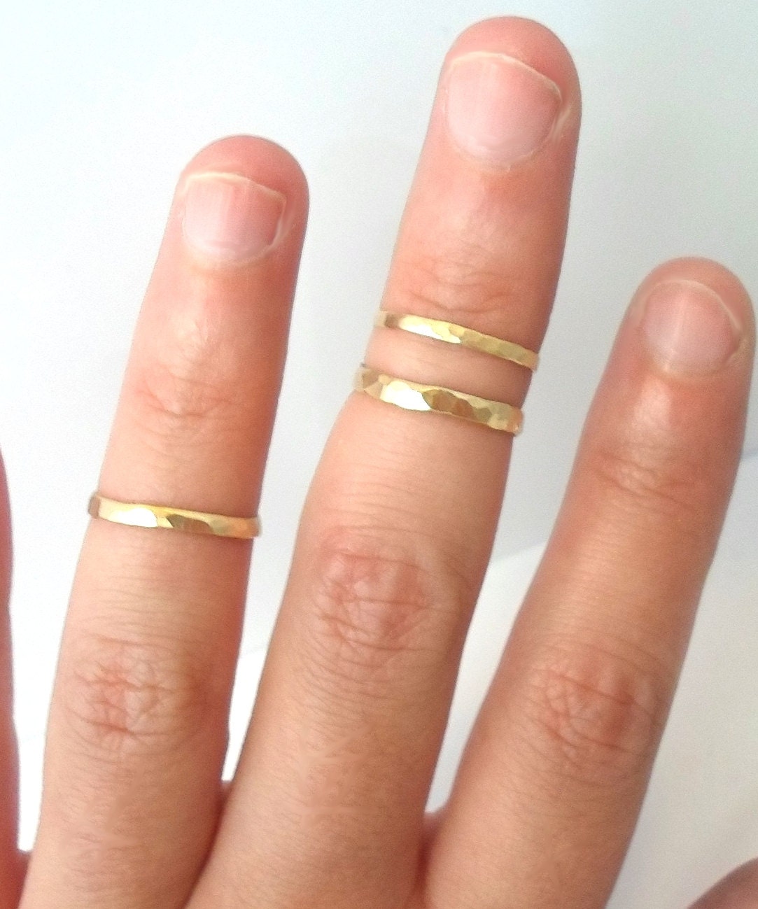 Single-Layering Above the knuckle Hammered Gold Brass Stacking Ring