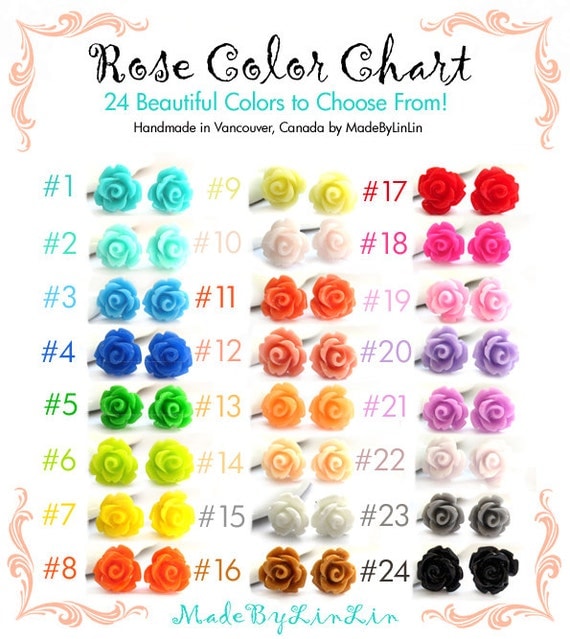 FIVE PAIRS of Rose Stud Earrings - Choose Your Colors - 24 Colors to Choose From