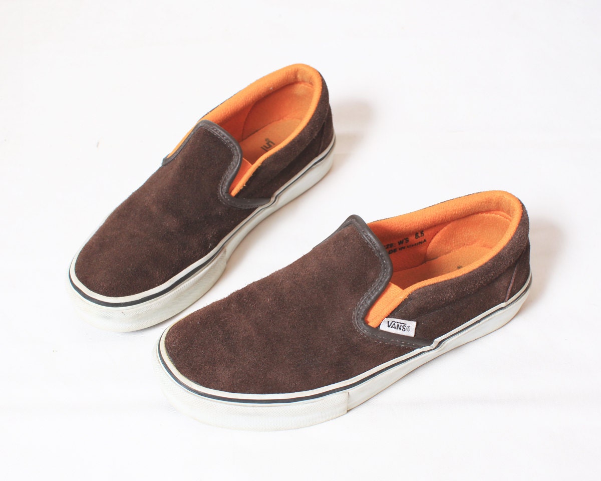 Vans Authentic Slip On Shoes in Brown Suede - Size 6.5 6 1/2 37 - RagRichVintage