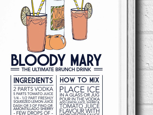 Print Cocktail Recipe Bloody Mary Vintage Art Deco Style Typographic Kitchen Wall Art Gift
