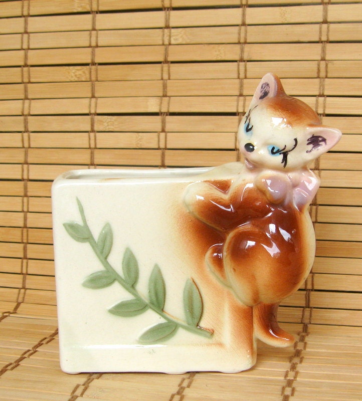 Vintage Ceramic Cat Planter