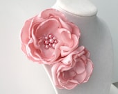 Pink Fabric Flower Brooch, Sash Pin or Hair Piece