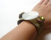 Sage Green Bracelet With Large Decorative Buttons, Stretchy, Elastic Cuff