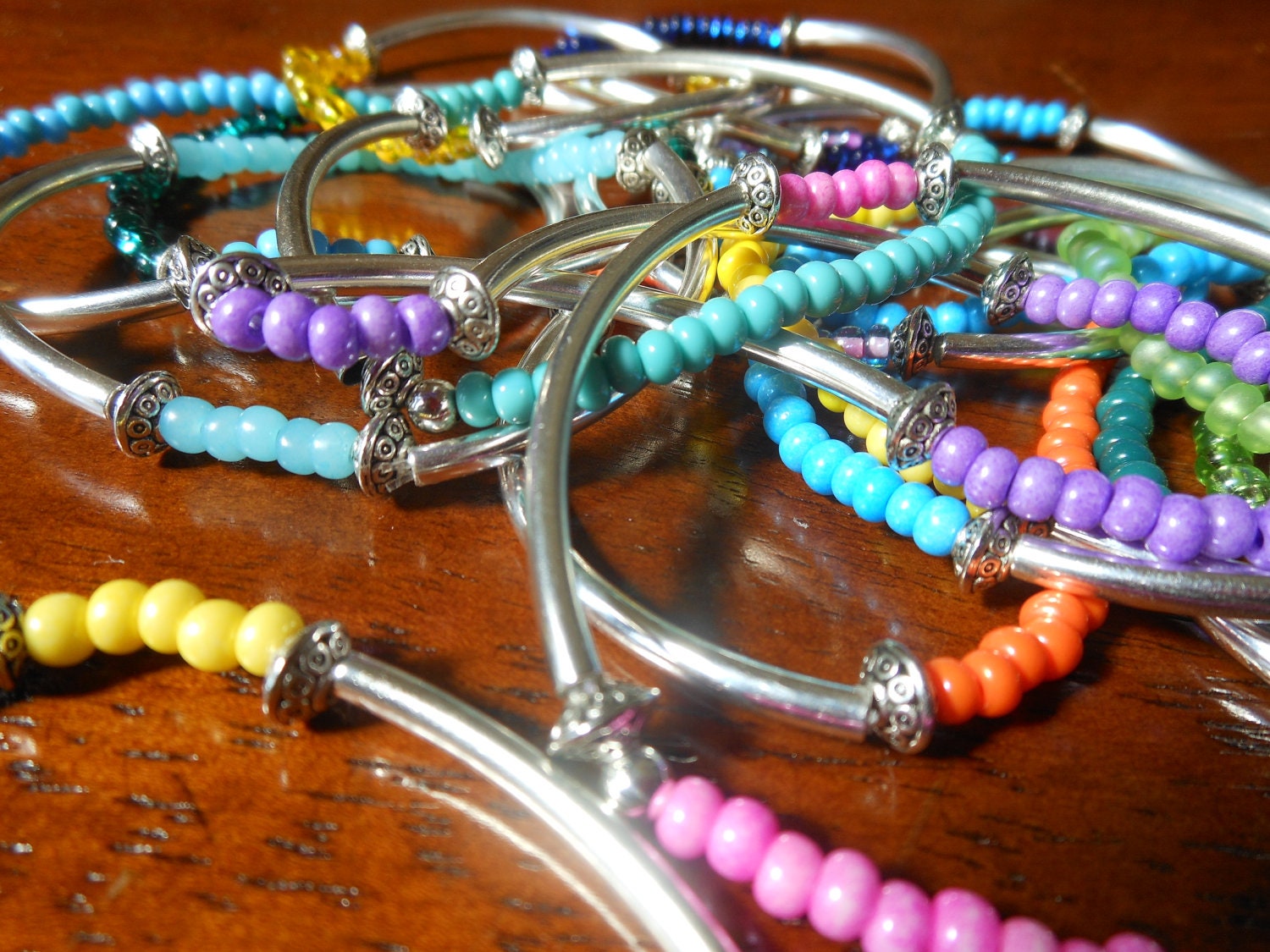 Set of 10 Silver & Czech Glass Bangles by ChoklatTea