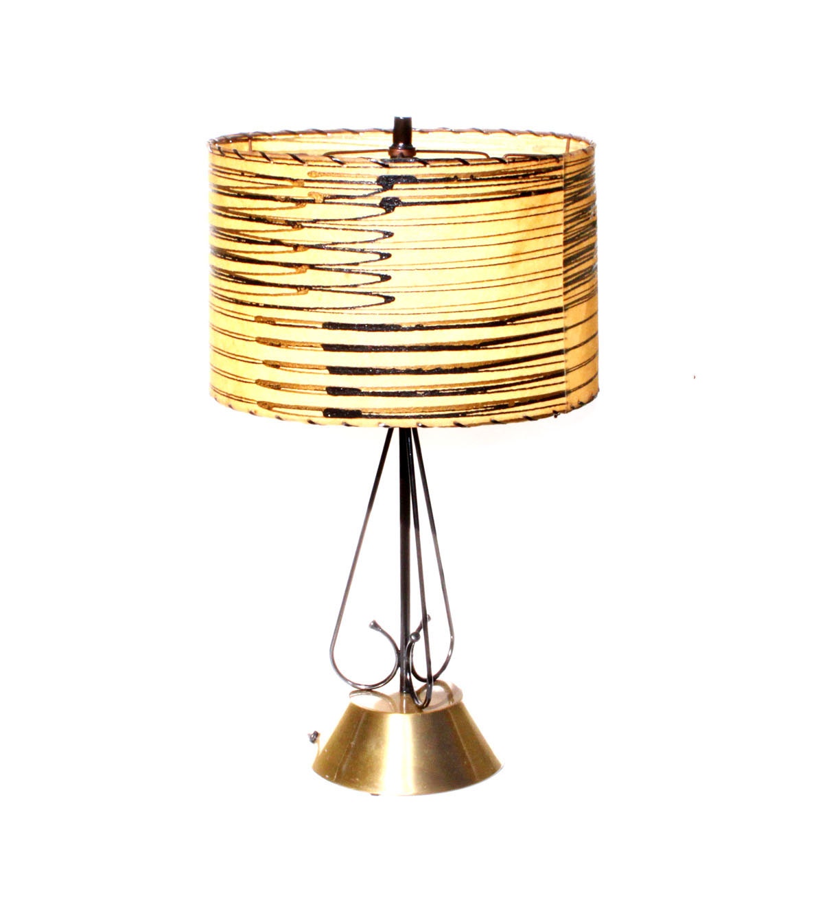 Vintage Black Wire Base Lamp with Fiberglass Shade