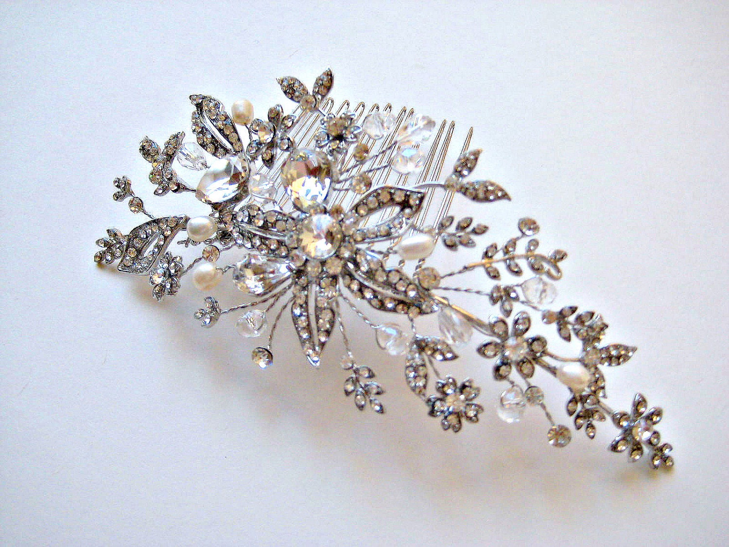 Exquisite bridal swarovski crystal jewel, pearl headpiece/hair comb.  CONTESSA