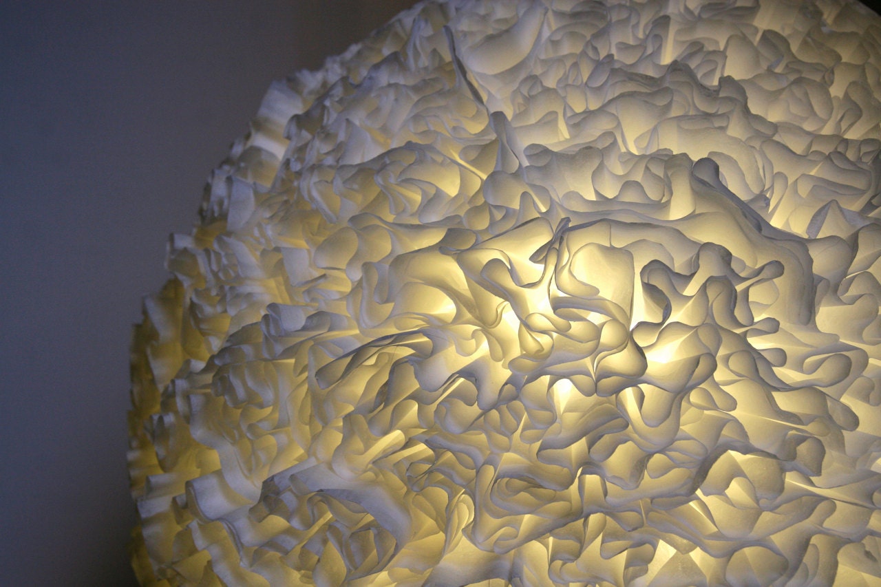 Large White Ruffled Pendant Light - Round Hanging Lamp Shade