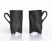 Black Porcelain cups set of two , ceramic cups handbuilt coffee cups or tea cups by Endesign