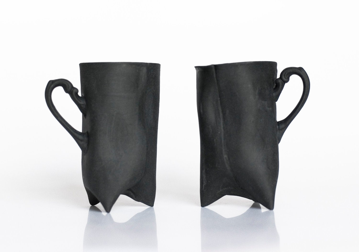 Black Porcelain cups set of two , ceramic cups handbuilt coffee cups or tea cups by Endesign