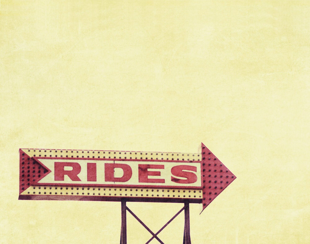 Rides arrow sign amusement park boardwalk summer yellow red ocean - 11 x 14 art photography print by Dawn Smith
