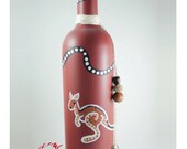 Painted Glass Incense Smoking Bottle Upcycled Wine Bottle Australian Aboriginal Design